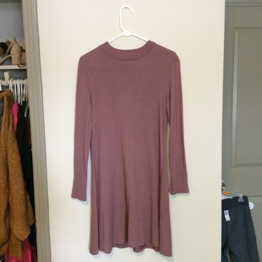 Purple midi mock neck swing dress